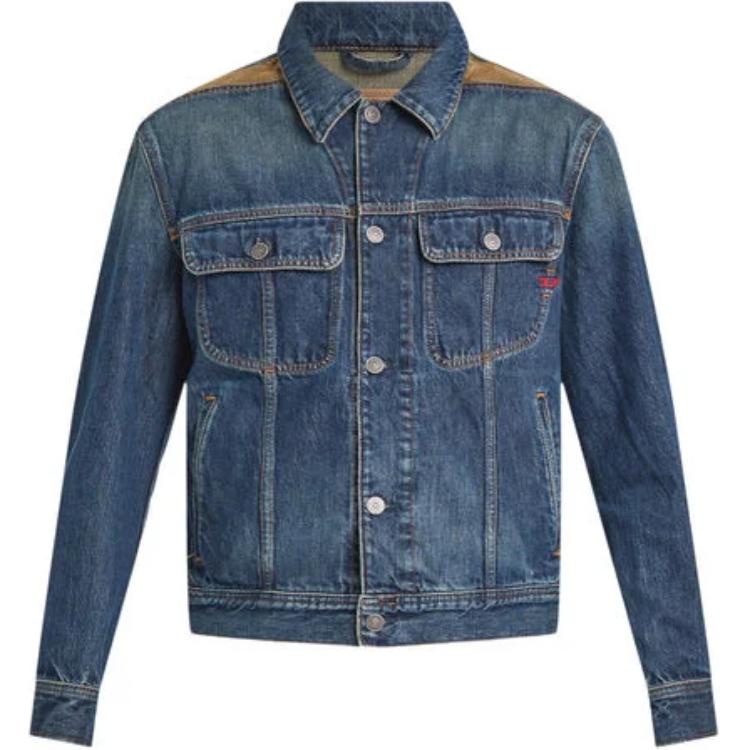DIESEL  Solid Blue Long Sleeve Button-Up Jacket with Point Collar. A1332309I36-01