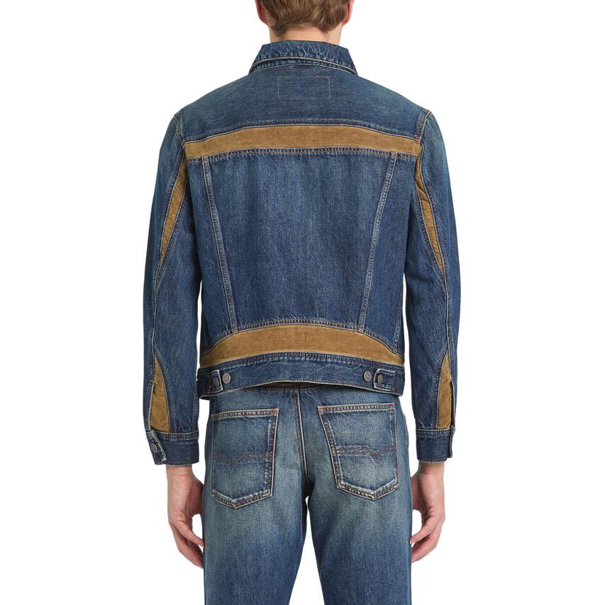 Shop DIESEL Jaket Butang Lengan Panjang Biru Solid dengan Kolar Runcing. A1332309I36-01