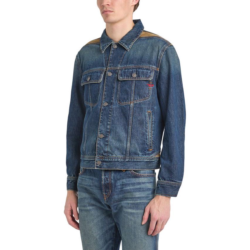 Purchase DIESEL Jaket Butang Lengan Panjang Biru Solid dengan Kolar Runcing. A1332309I36-01