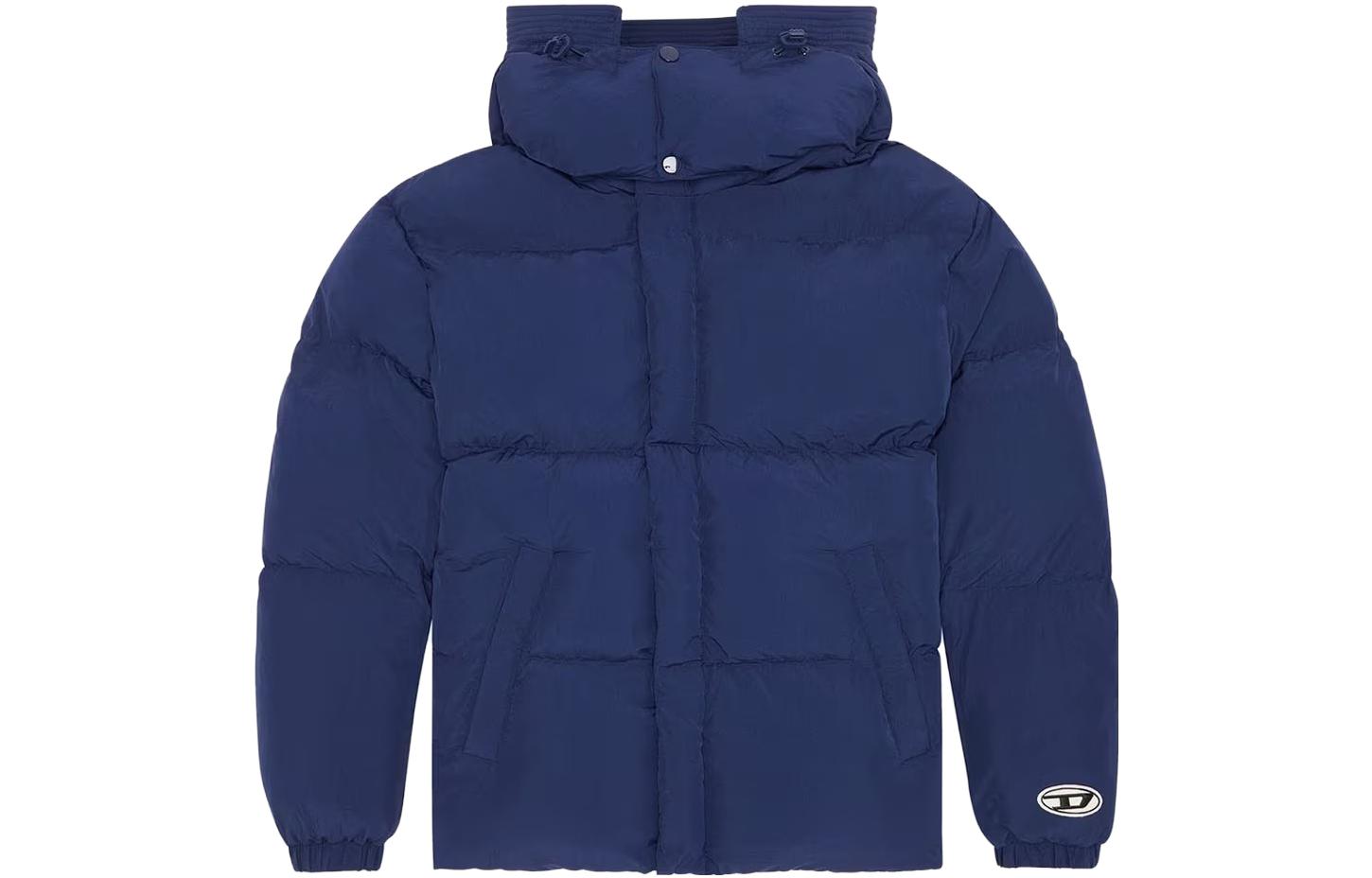 Order DIESEL 純色連帽拉鍊棉質外套 藍色 410345073002