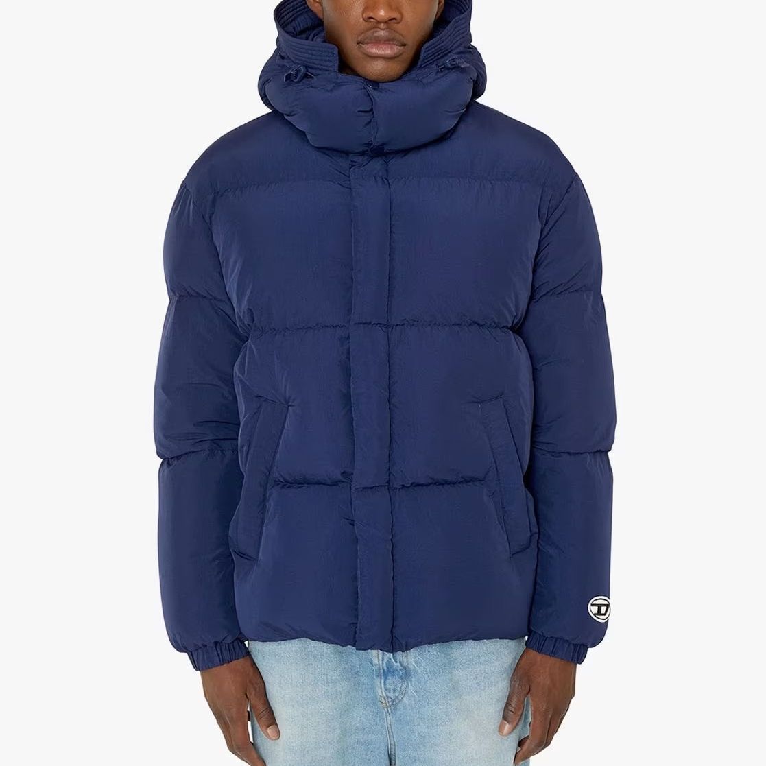 Lookbook DIESEL 純色連帽拉鍊棉質外套 藍色 410345073002