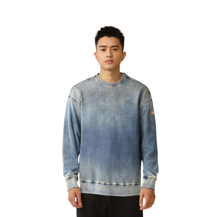 Sizing DIESEL  Washed Loose Fit Crewneck Denim Sweatshirt Blue A03943068FN-01
