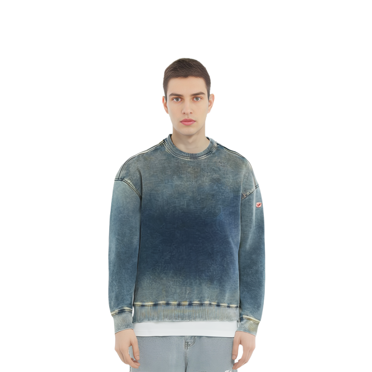 Cheap DIESEL  Washed Loose Fit Crewneck Denim Sweatshirt Blue A03943068FN-01