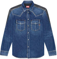 Order DIESEL Washed Patchwork Denim Long Sleeve Shirt Blue/Black A11461068HA-01I