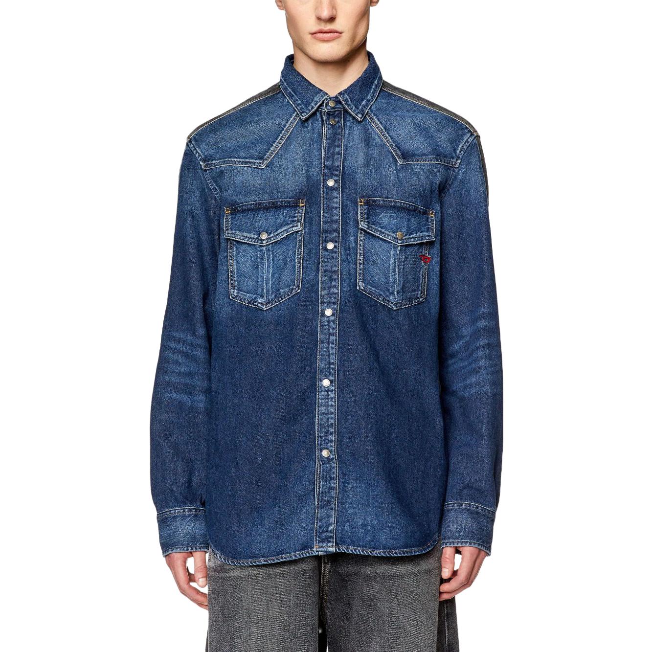 Lookbook DIESEL 拼接水洗牛仔长袖衬衫 蓝色/黑色 A11461068HA-01I