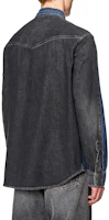 Shop DIESEL Washed Patchwork Denim Long Sleeve Shirt Blue/Black A11461068HA-01I