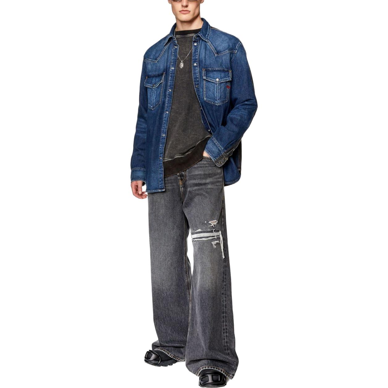 Purchase DIESEL 拼接水洗牛仔长袖衬衫 蓝色/黑色 A11461068HA-01I