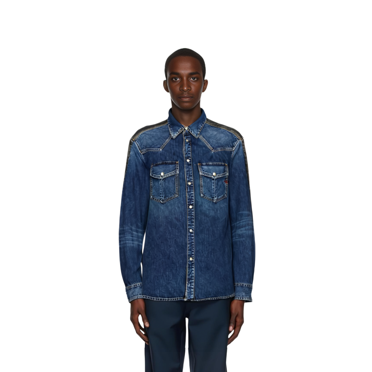 Details for DIESEL 拼接水洗牛仔长袖衬衫 蓝色/黑色 A11461068HA-01I