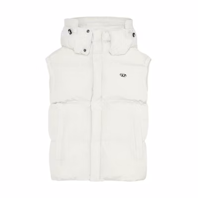 DIESEL White Vest with Detachable Hood and Solid Logo Design. A106020AEAI-8AF