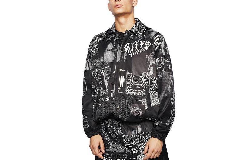 Order Diesel All-Over Letter Print Collared Long-Sleeve Jacket Unisex Black 00SEF50LAXE