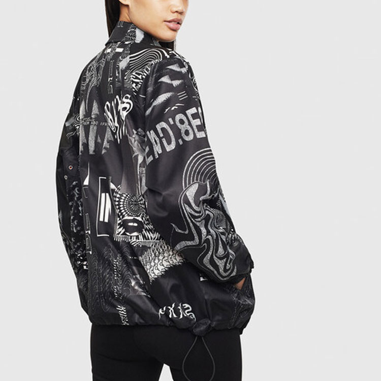 Details for Diesel All-Over Letter Print Collared Long-Sleeve Jacket Unisex Black 00SEF50LAXE