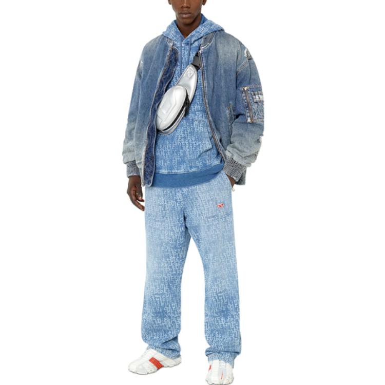 Shop Diesel All-Over Logo Print Pullover Hoodie A0393909E27-01