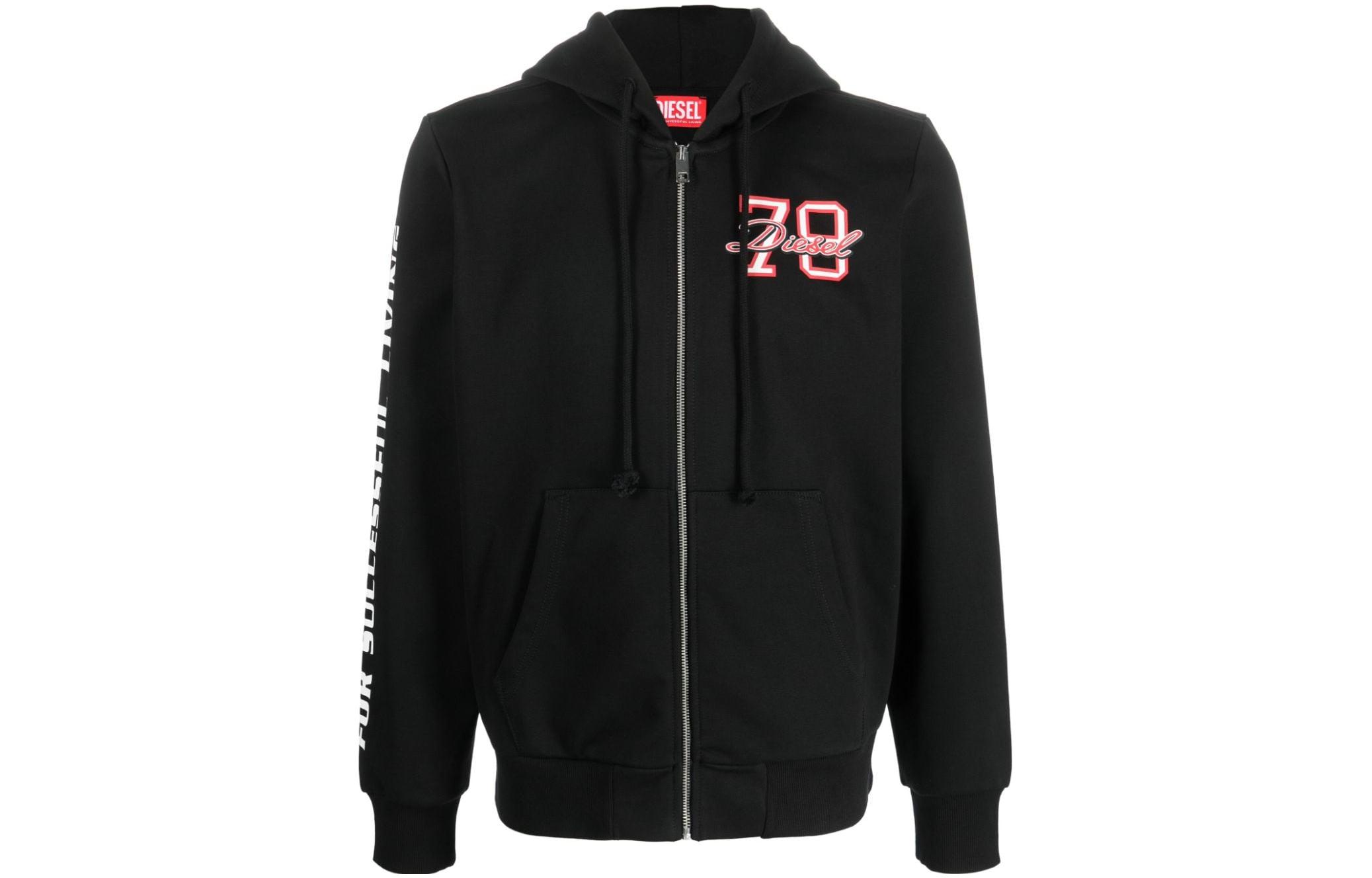 Diesel Black Alphabet Print Casual Hooded Jacket A110660HAYT