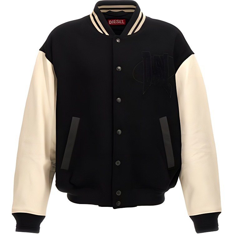 Diesel Black Baseball Collar Colorblock Letterman Jacket A144140LHAL-9XX