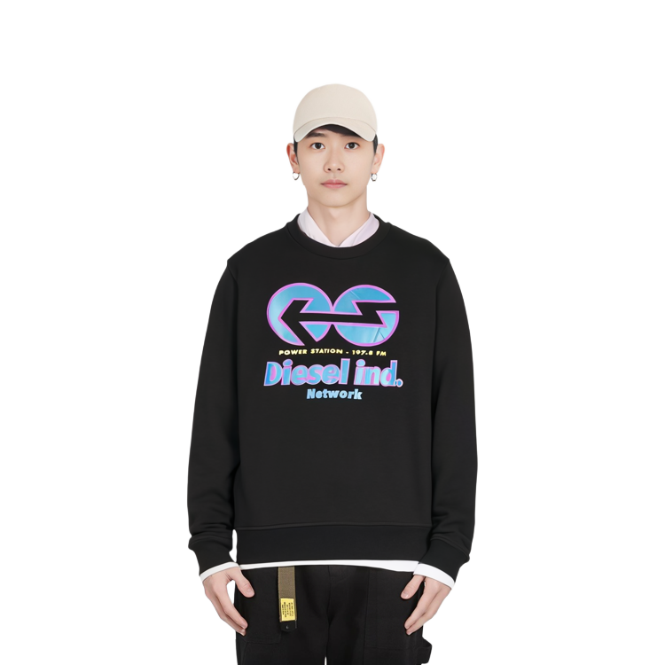 Details for Diesel Black Cotton Sweatshirt with Logo Print A064920GRAC9XX