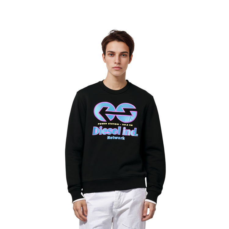 Cheap Diesel Black Cotton Sweatshirt with Logo Print A064920GRAC9XX