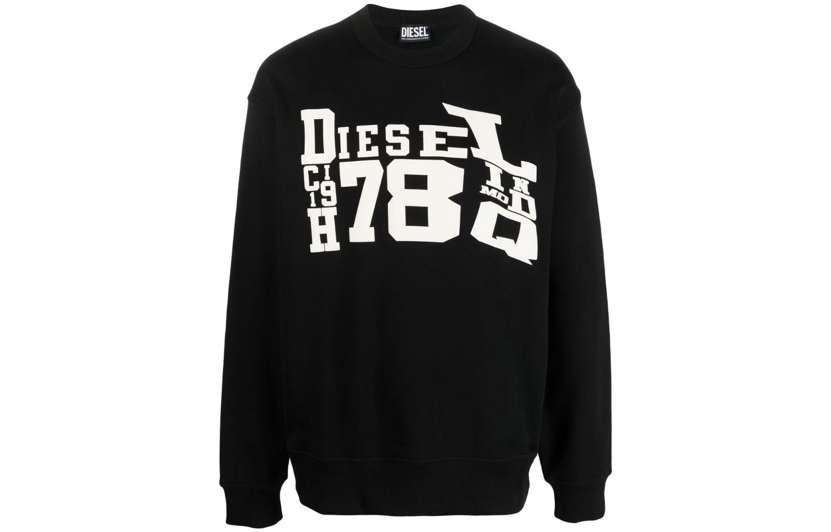 Diesel Black Crewneck Long Sleeve Sweatshirt with Alphanumeric Print A086690BAWT9XX