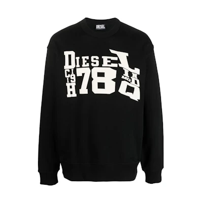 Diesel Black Crewneck Long Sleeve Sweatshirt with Alphanumeric Print A086690BAWT9XX