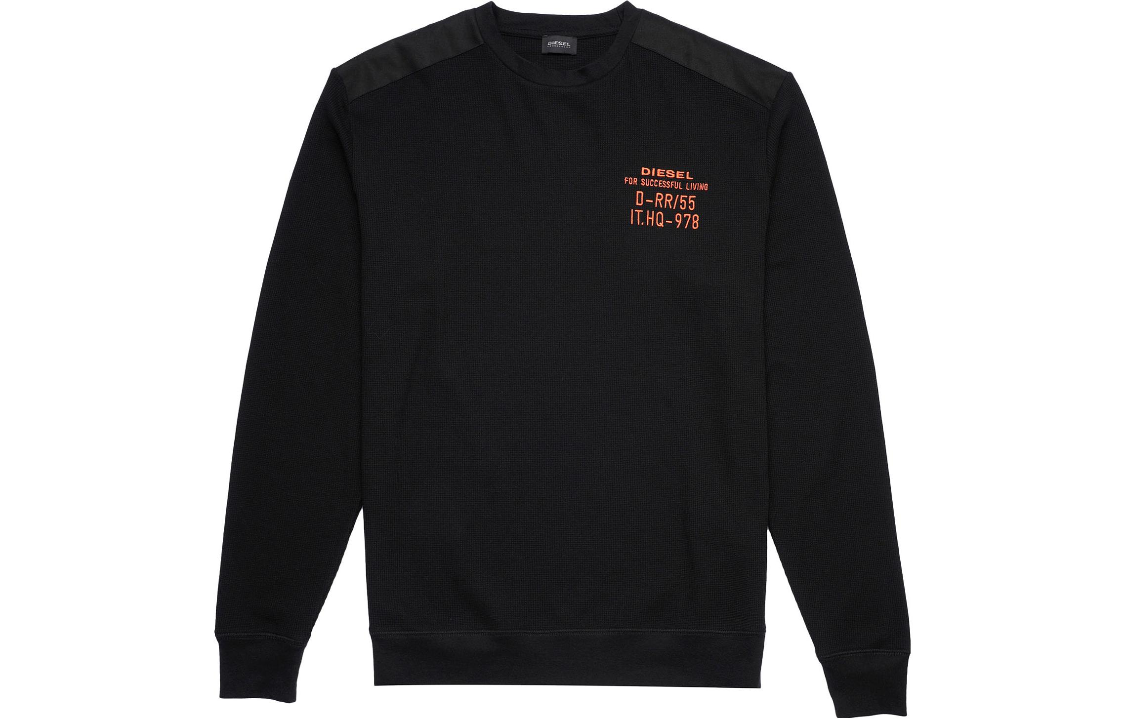 Diesel Black Crewneck Pullover Sweatshirt with Letter Print A019820ADAS900