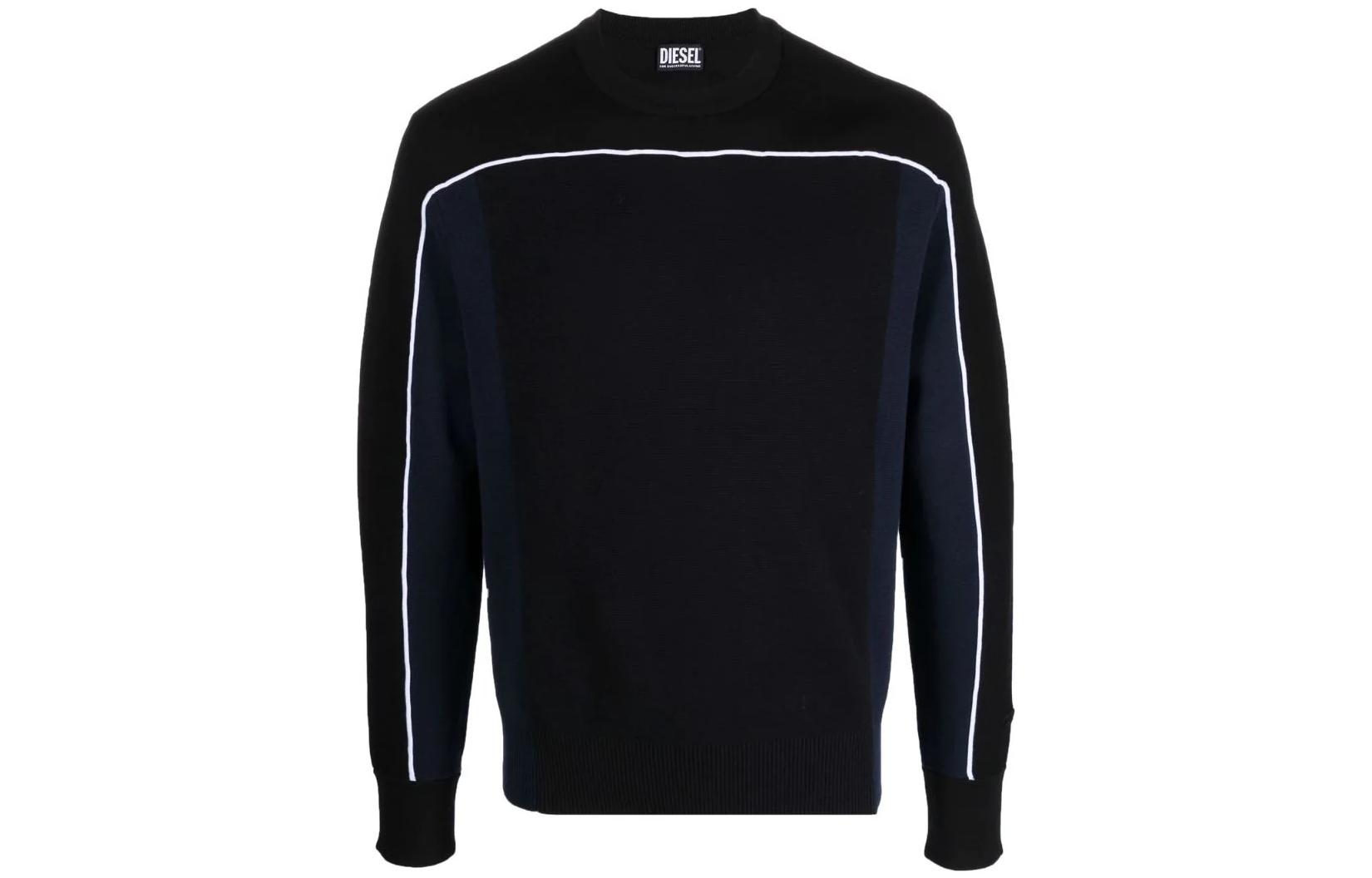 Diesel Black Crewneck Pullover Sweatshirt with Raised Edge Detail A040850WCAG9XX