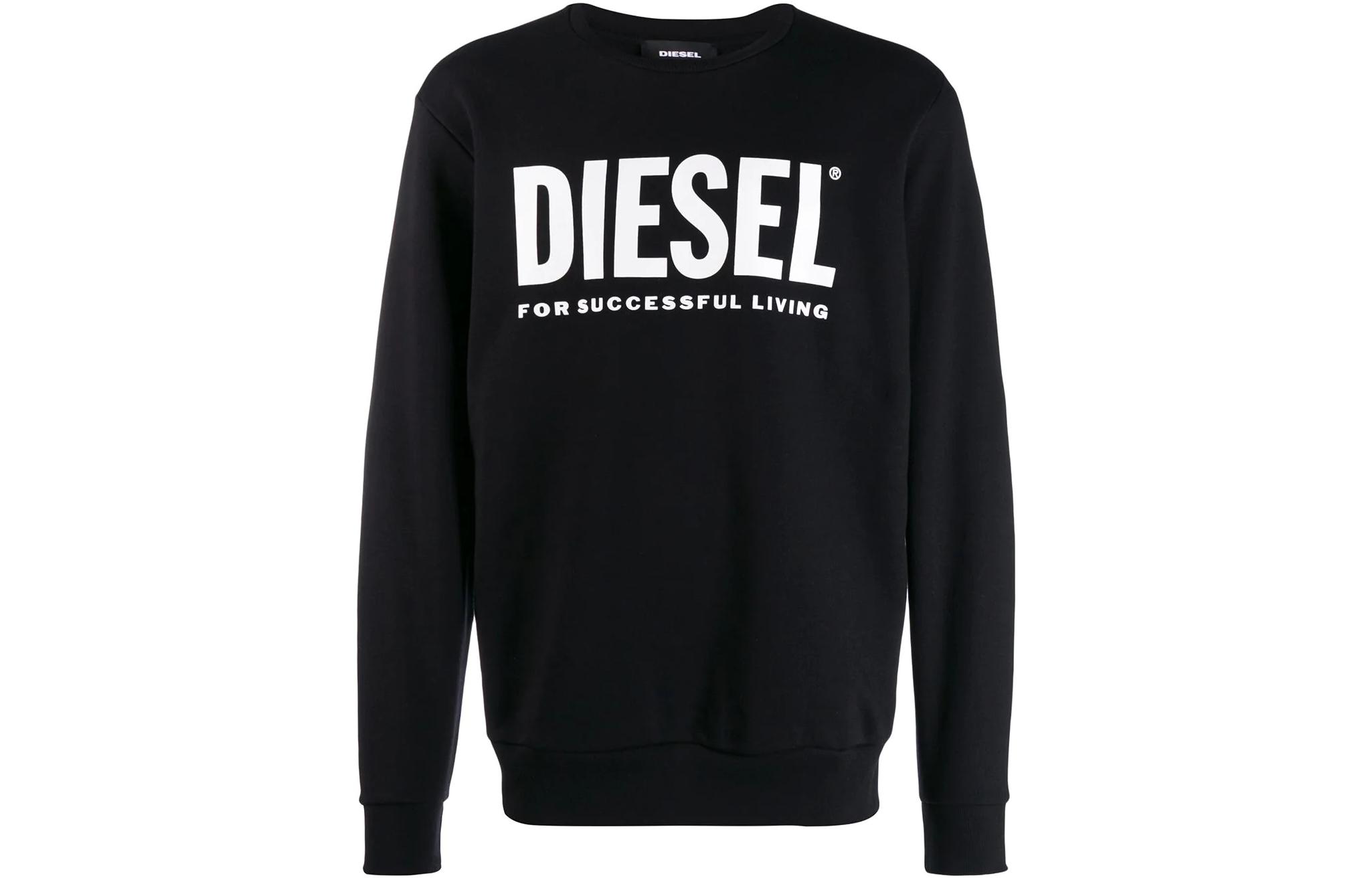 Diesel Black Crewneck Sweatshirt with Large Logo Print Long Sleeve Design 00SWFH0BAWTS900