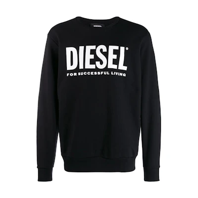 Diesel Black Crewneck Sweatshirt with Large Logo Print Long Sleeve Design 00SWFH0BAWTS900