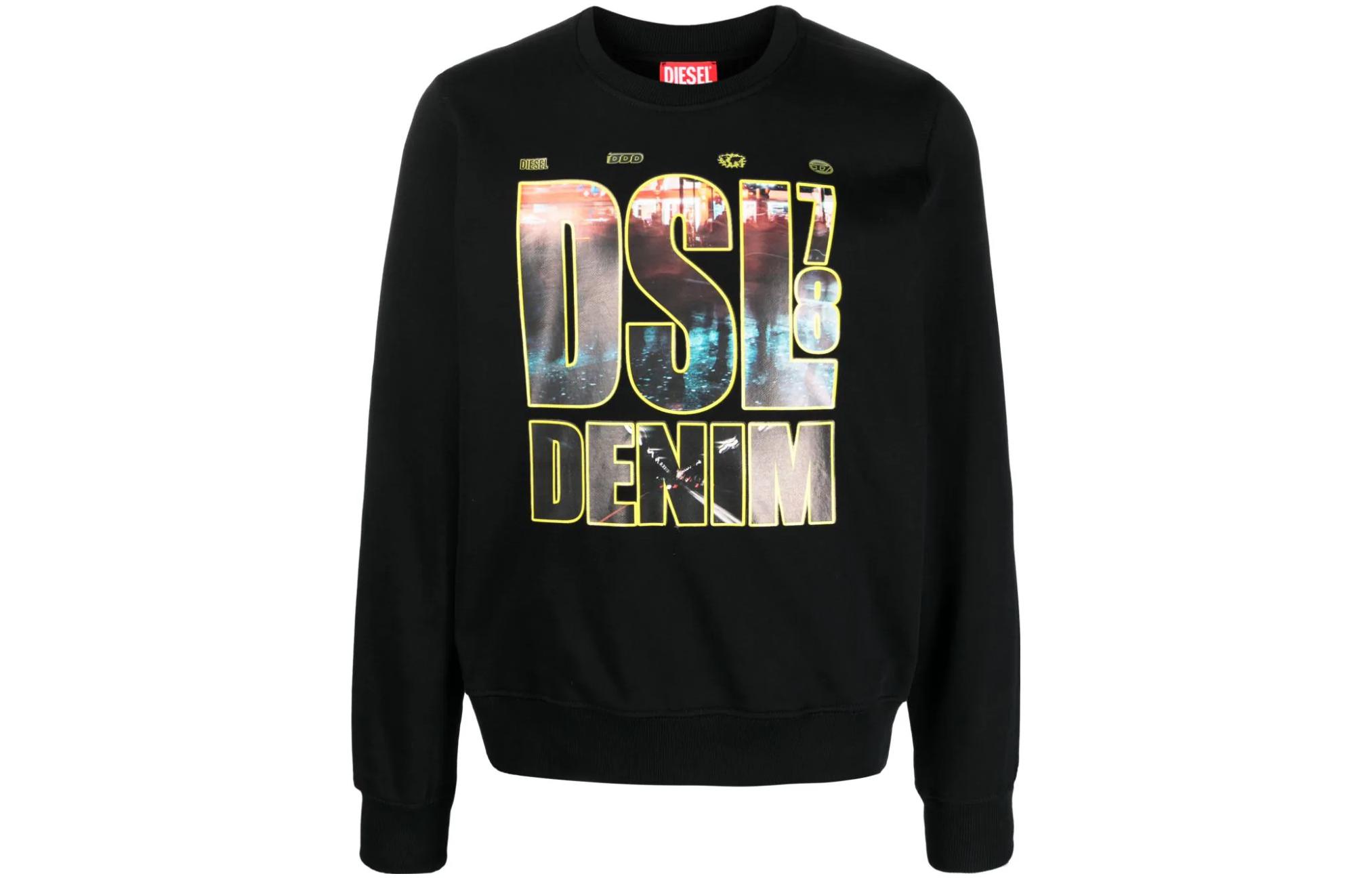 Diesel Black Crewneck Sweatshirt with Letter Print Long Sleeves A110750JFAV