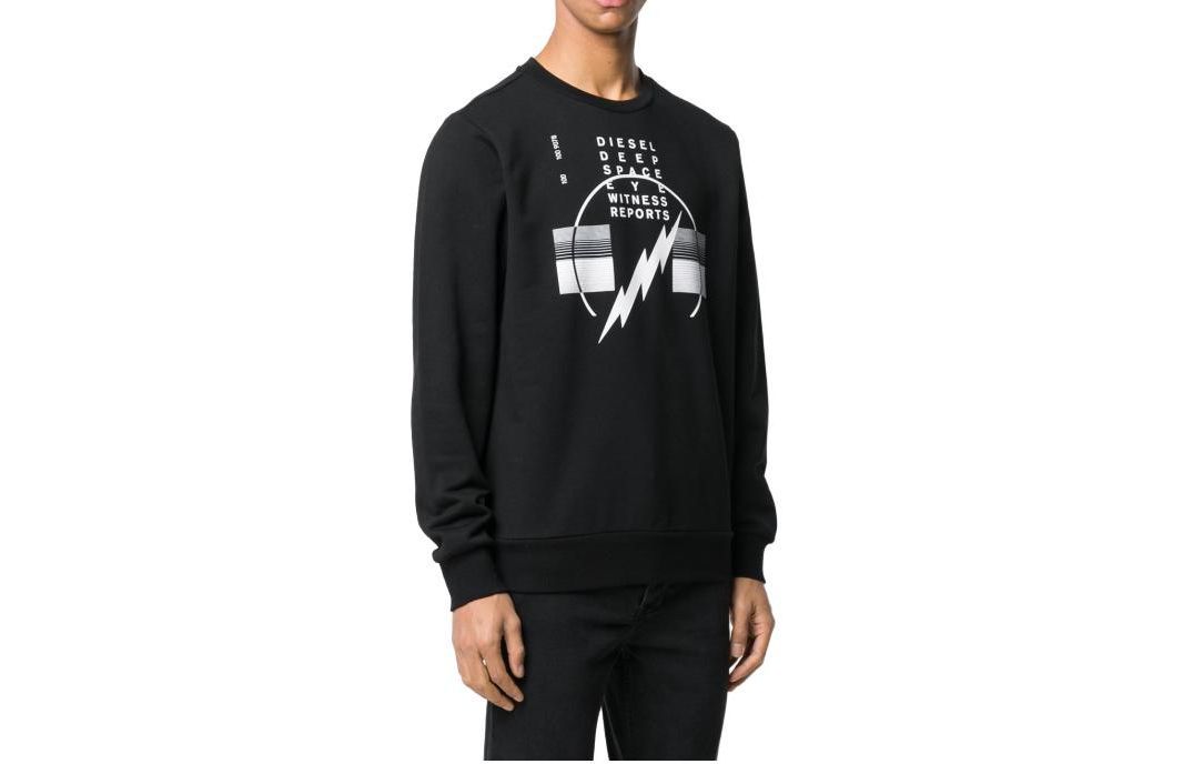 Diesel Black Crewneck Sweatshirt with Lightning and Letter Print 00S4F70IAEG-900