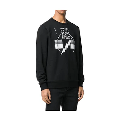 Diesel Black Crewneck Sweatshirt with Lightning and Letter Print 00S4F70IAEG-900
