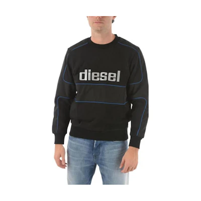 Diesel Black Crewneck Sweatshirt with Logo Print and Patchwork Design A007010AASF9XXA