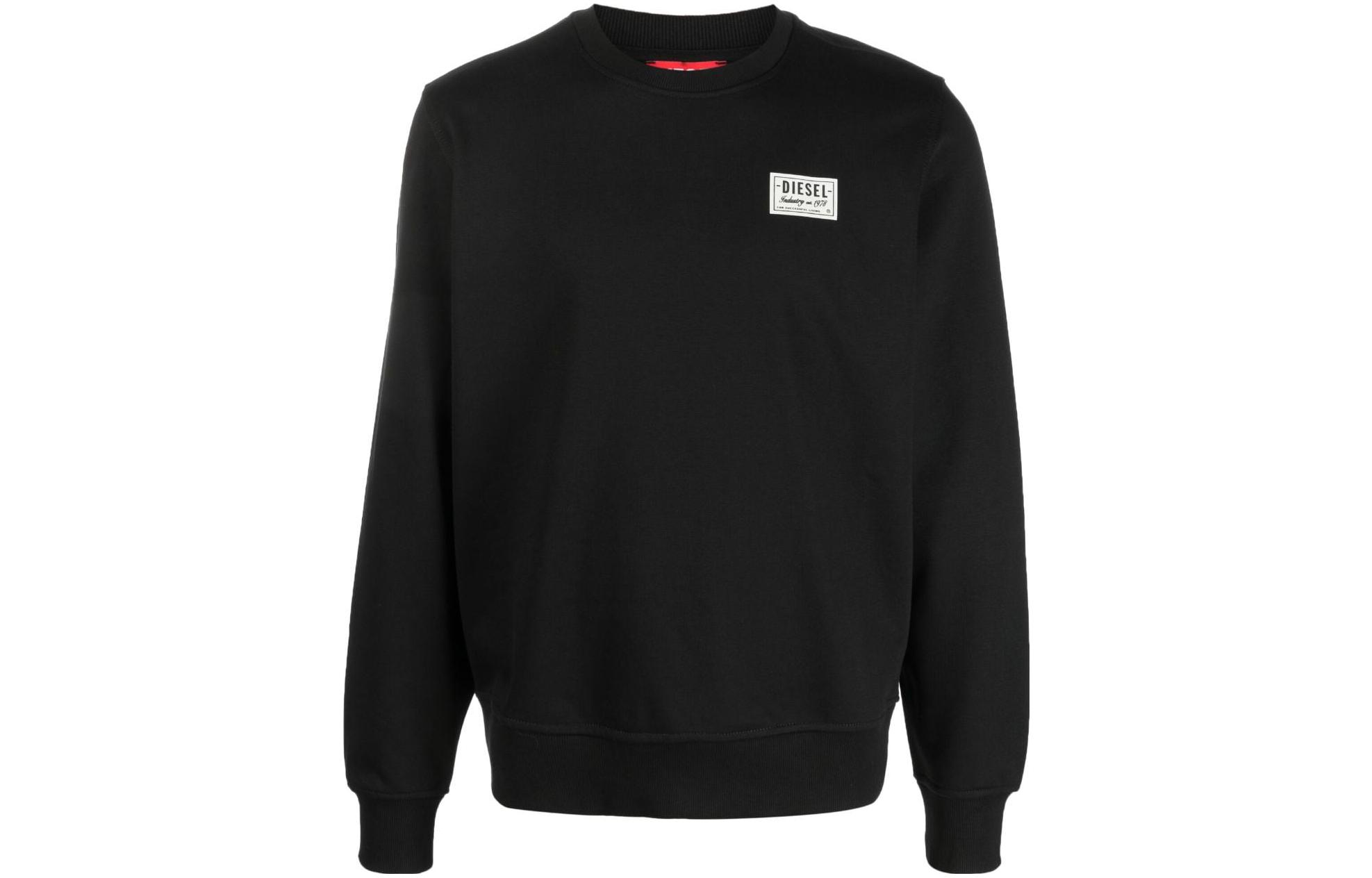 Diesel Black Crewneck Sweatshirt with Logo Print Long Sleeve A089570HAYT