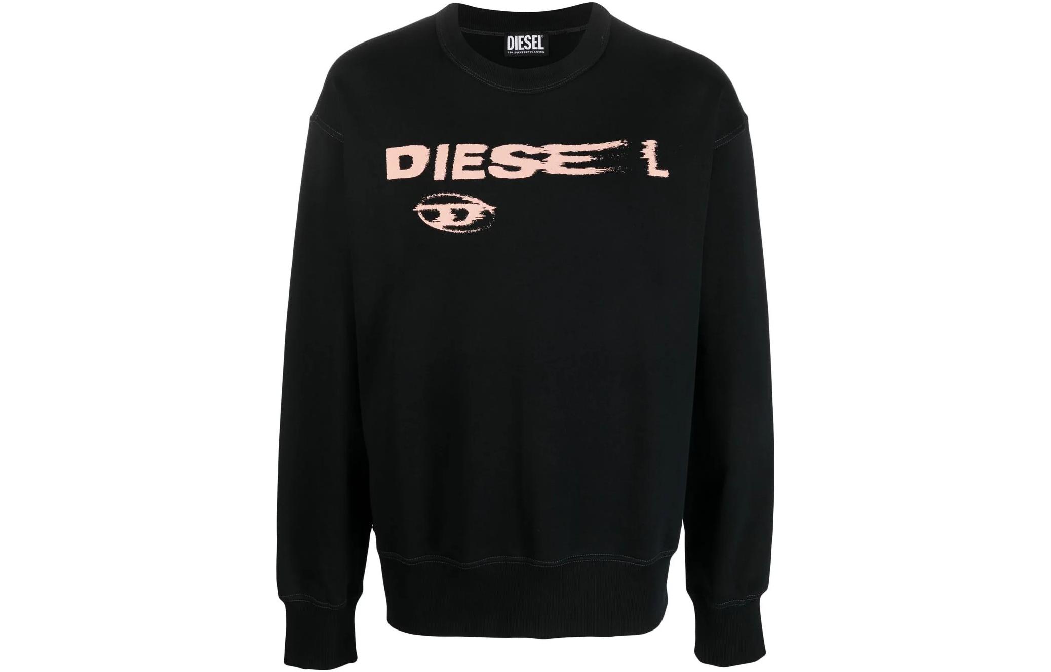 Diesel Black Crewneck Sweatshirt with Solid Color Letter Print A090210EJAB-900
