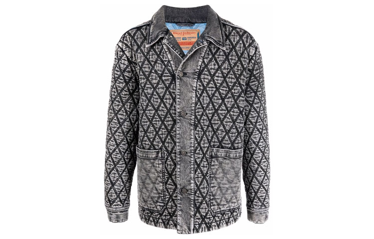 DIESEL Black Denim Jacket with Logo Diamond Embroidery. A056480ELAR8AF