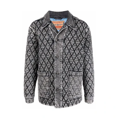 DIESEL Black Denim Jacket with Logo Diamond Embroidery. A056480ELAR8AF