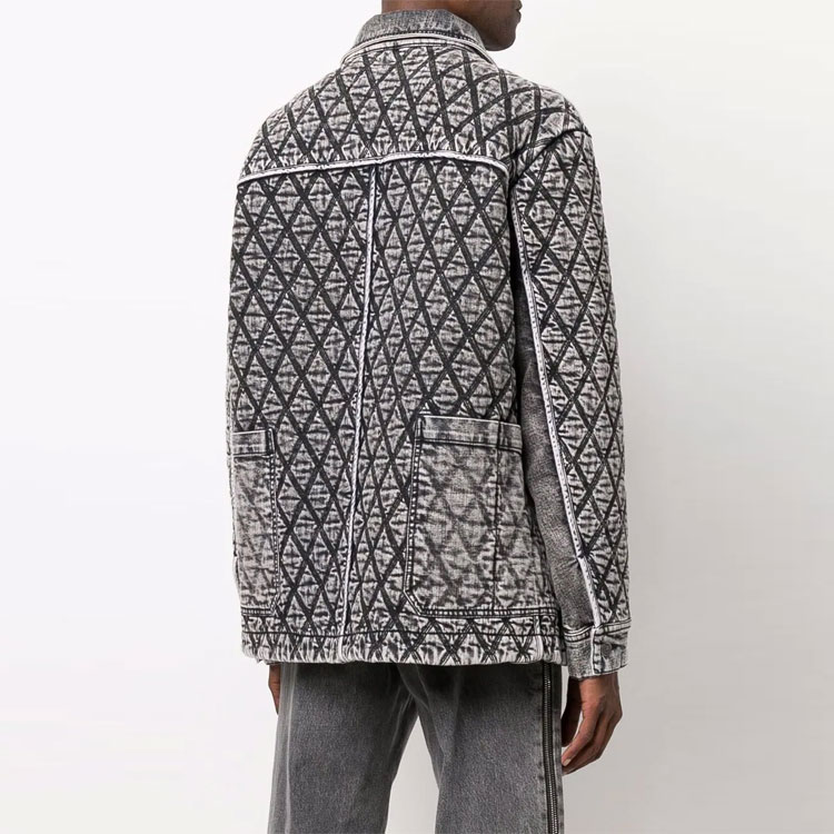 Shop DIESEL Jaket Denim Hitam dengan Sulaman Logo Berlian. A056480ELAR8AF