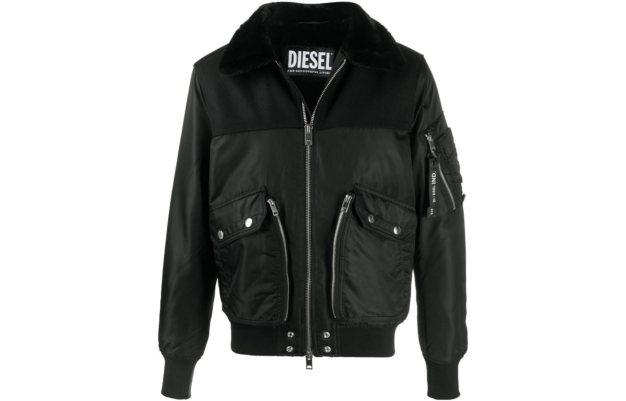 Diesel Black Full-Zip Jacket with Solid Color and Spliced Design A005630HAZE900
