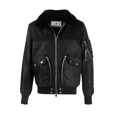 Diesel Black Full-Zip Jacket with Solid Color and Spliced Design A005630HAZE900