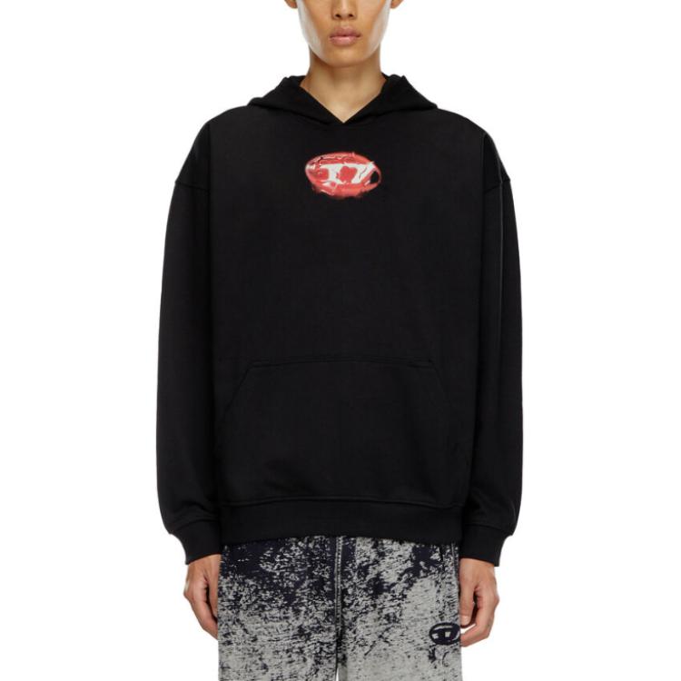 Shop Diesel Black Graphic Print Pullover Hoodie A157240HAYT-9XX