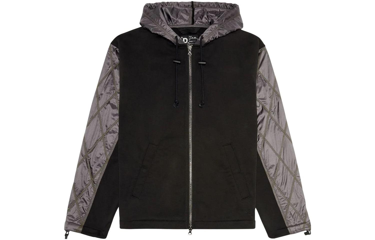 Order Diesel Black Grey Patchwork Hooded Long Sleeve Jacket A104970CKAM