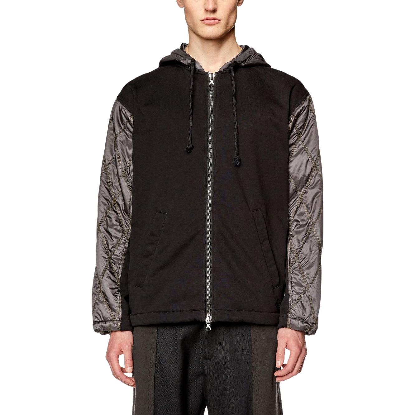 Shop Diesel Black Grey Patchwork Hooded Long Sleeve Jacket A104970CKAM