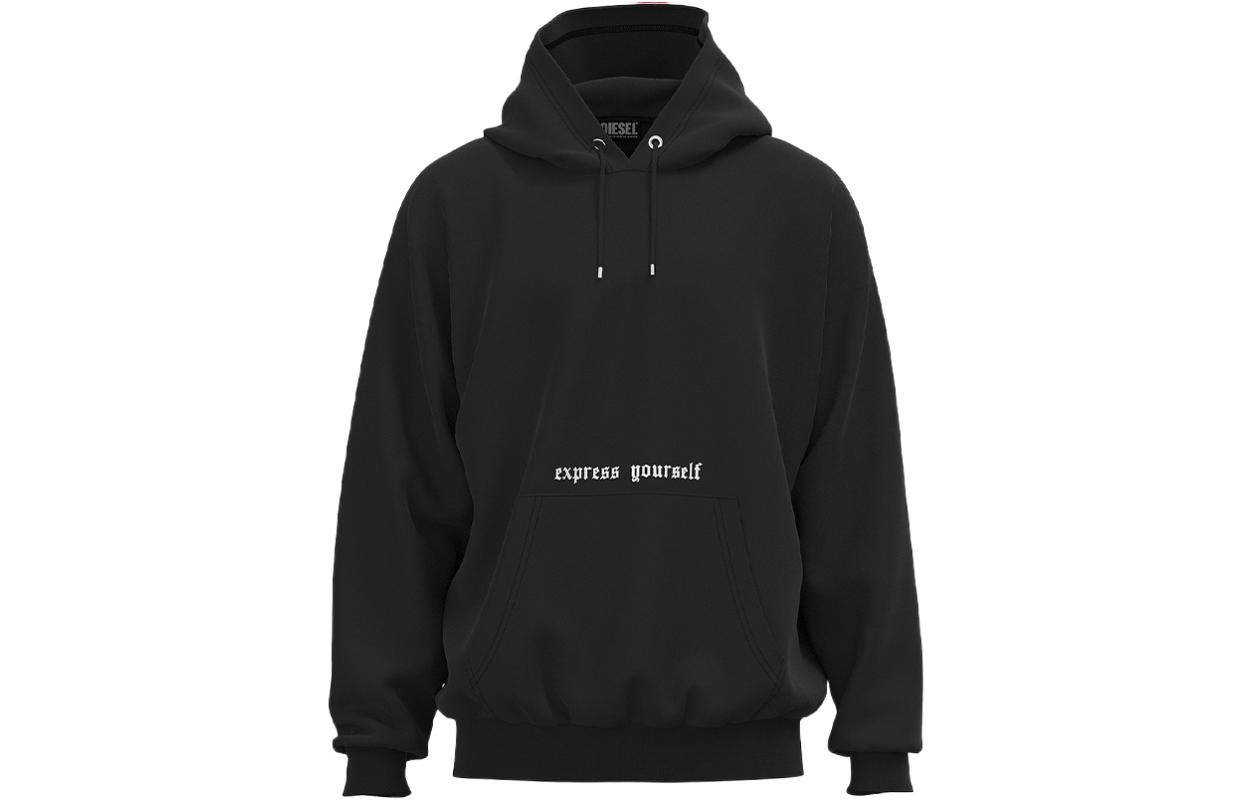 Diesel Black Hoodie with Back Logo Print and Drawstring A032760GRAL9XX