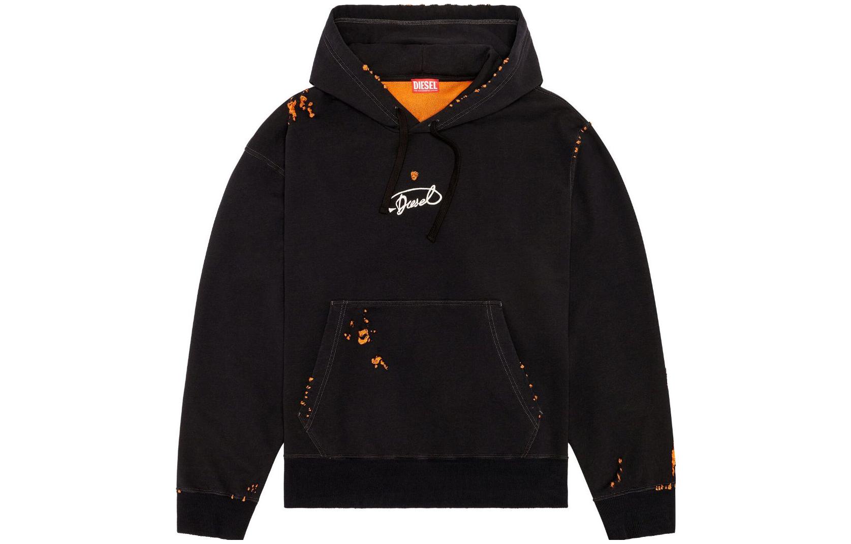 Diesel Black Hoodie with Graffiti Pattern and Long Sleeves A104620KHAQ-BLACK