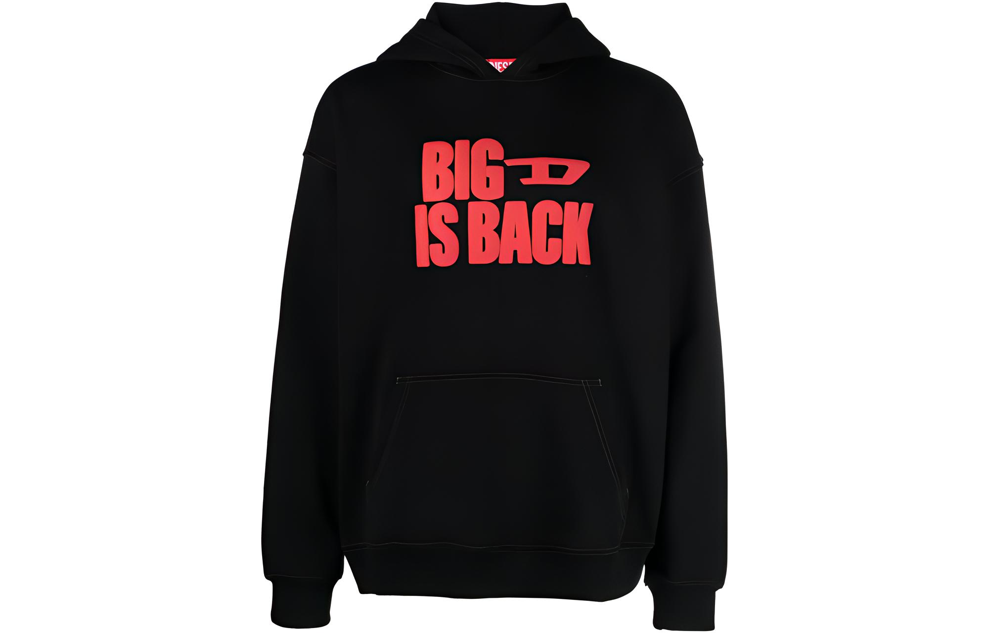 Diesel Black Hoodie with Letter Print and Drop Shoulder Design A121150BMAS-BLACK