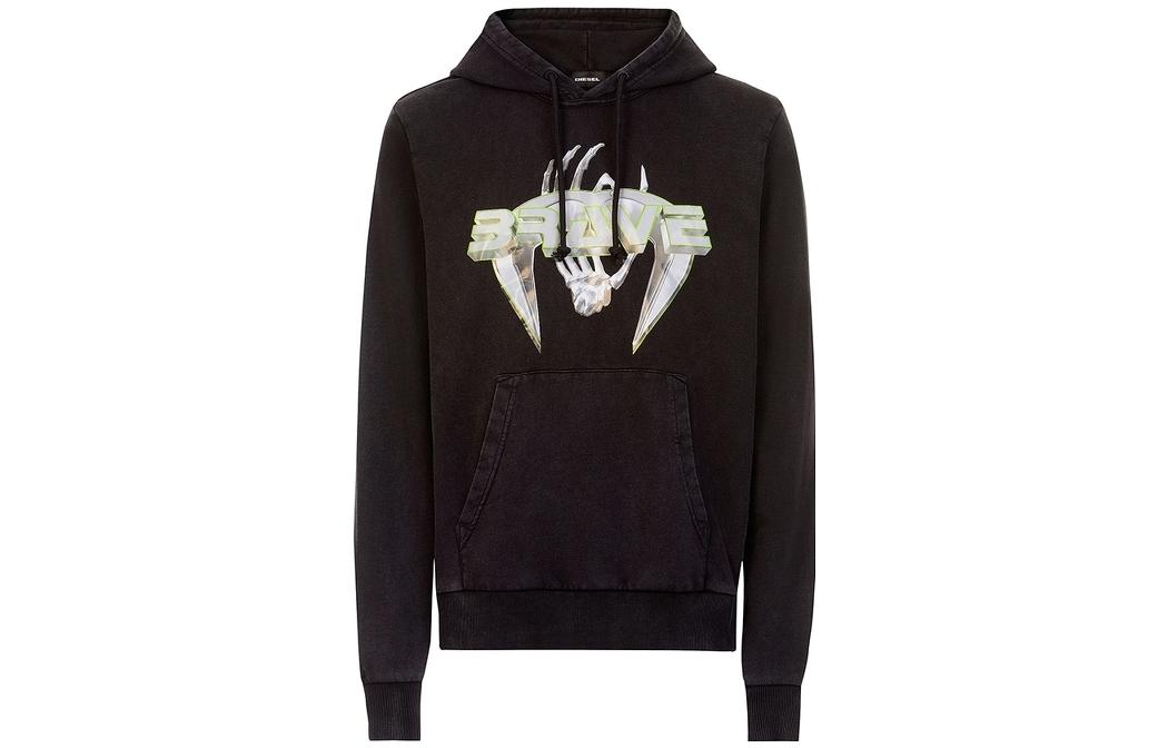 Diesel Black Hoodie with Letter Print Design Casual Style A018220ADAM