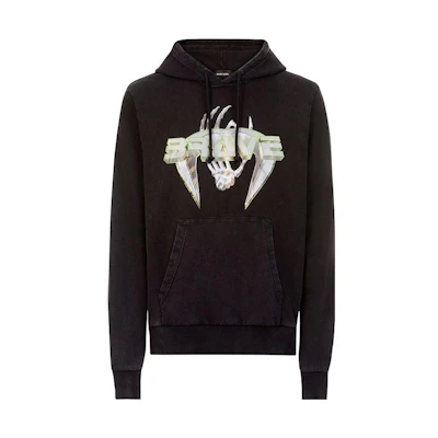 Diesel Black Hoodie with Letter Print Design Casual Style A018220ADAM