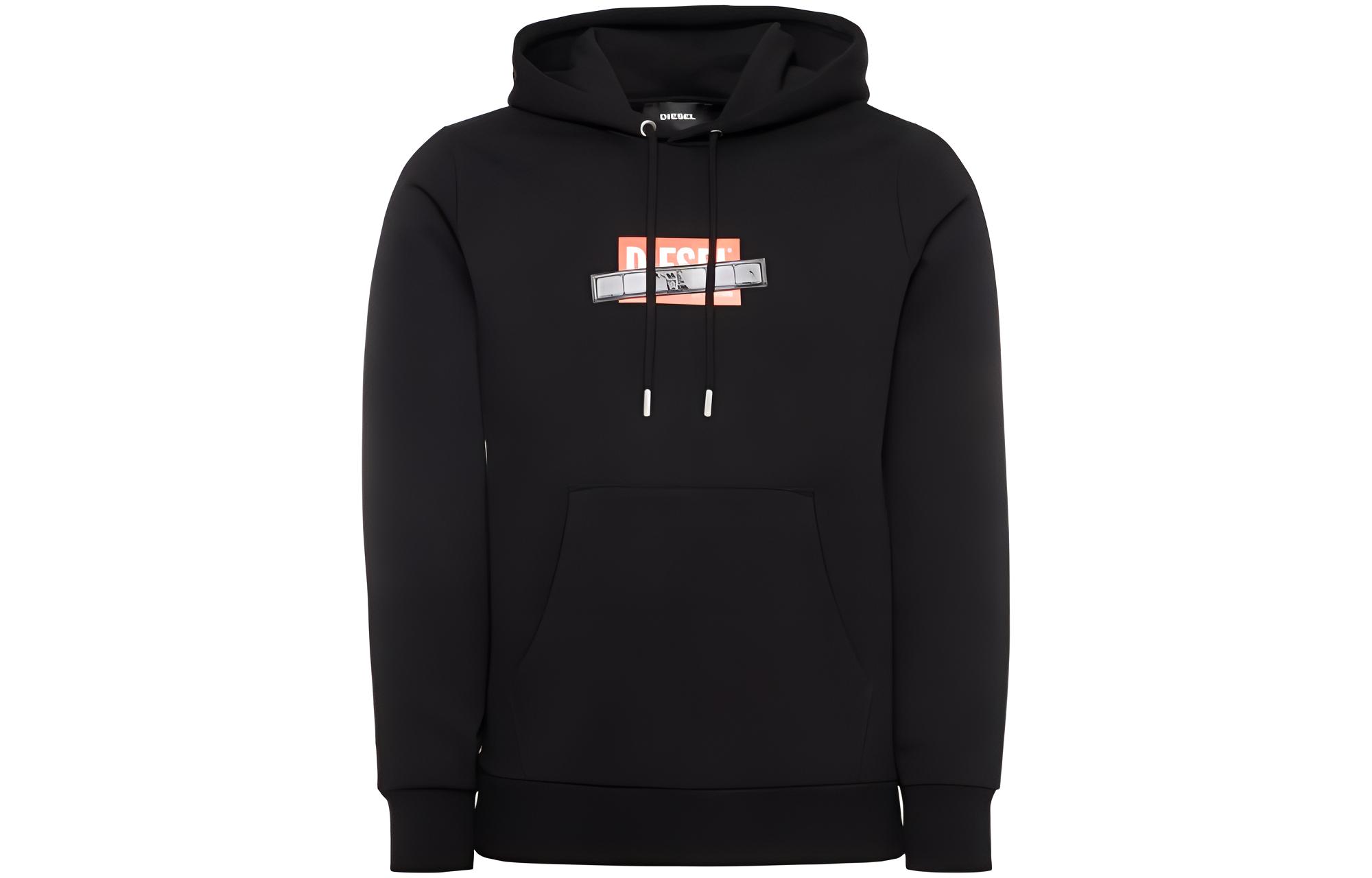 Diesel Black Hoodie with Letter Print Long Sleeve Casual Pullover 00SGUW0KAXU-9XX