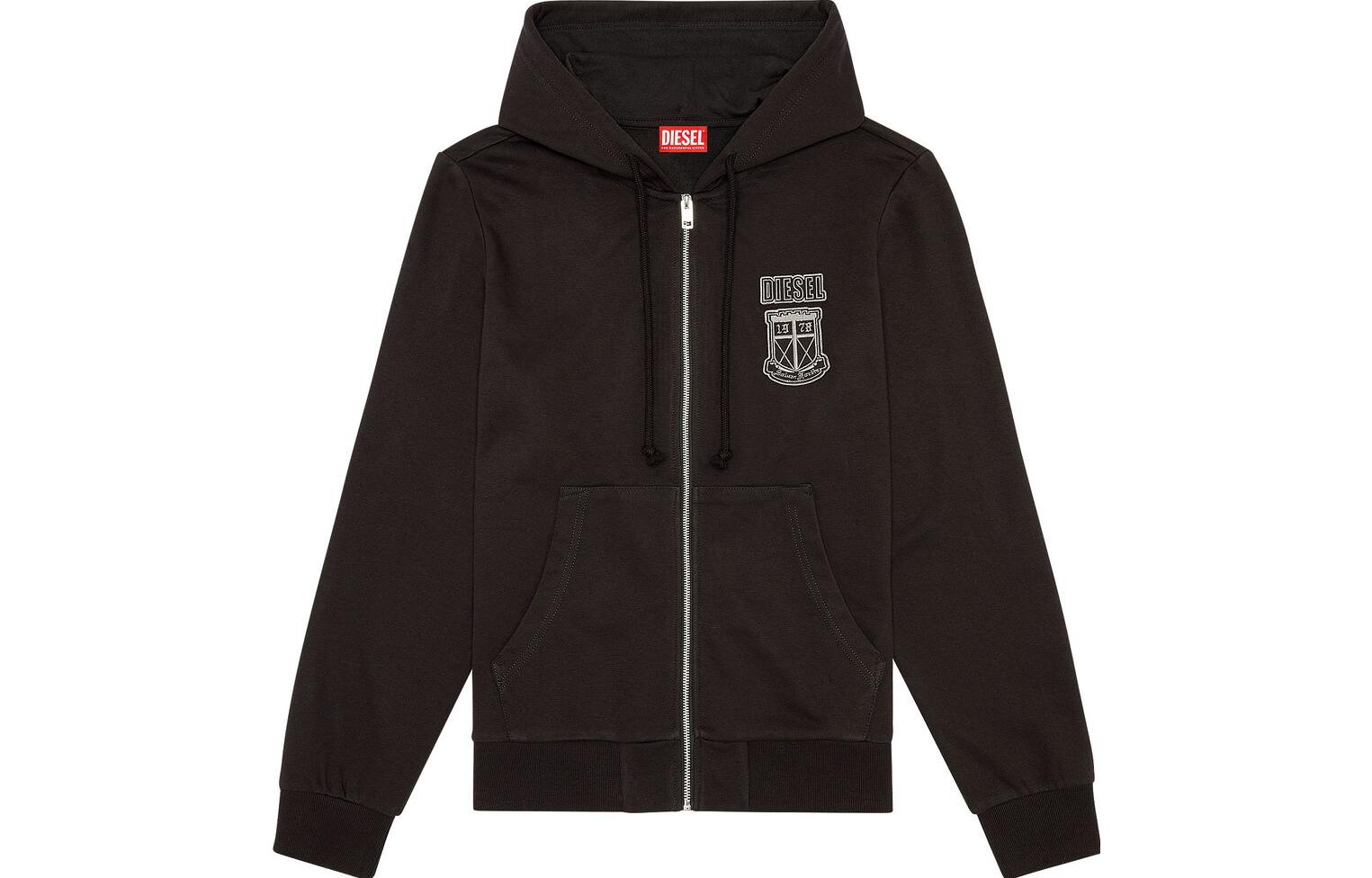 Diesel Black Hoodie with Logo Print and Zip A115540HAYT-9XX