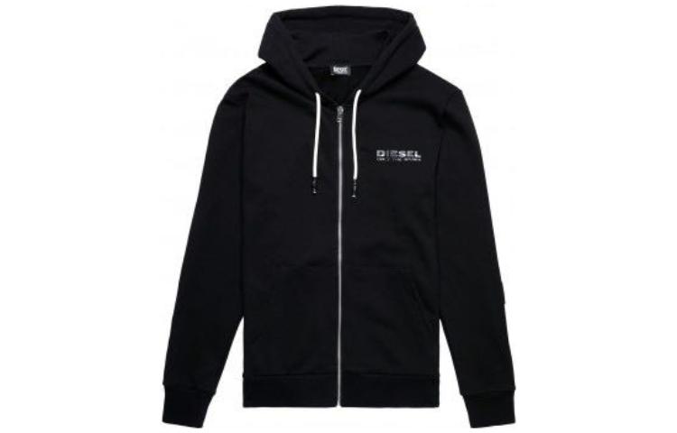 Diesel Black Hoodie with Logo Print and Zipper Closure 00SHG00QCAX-900