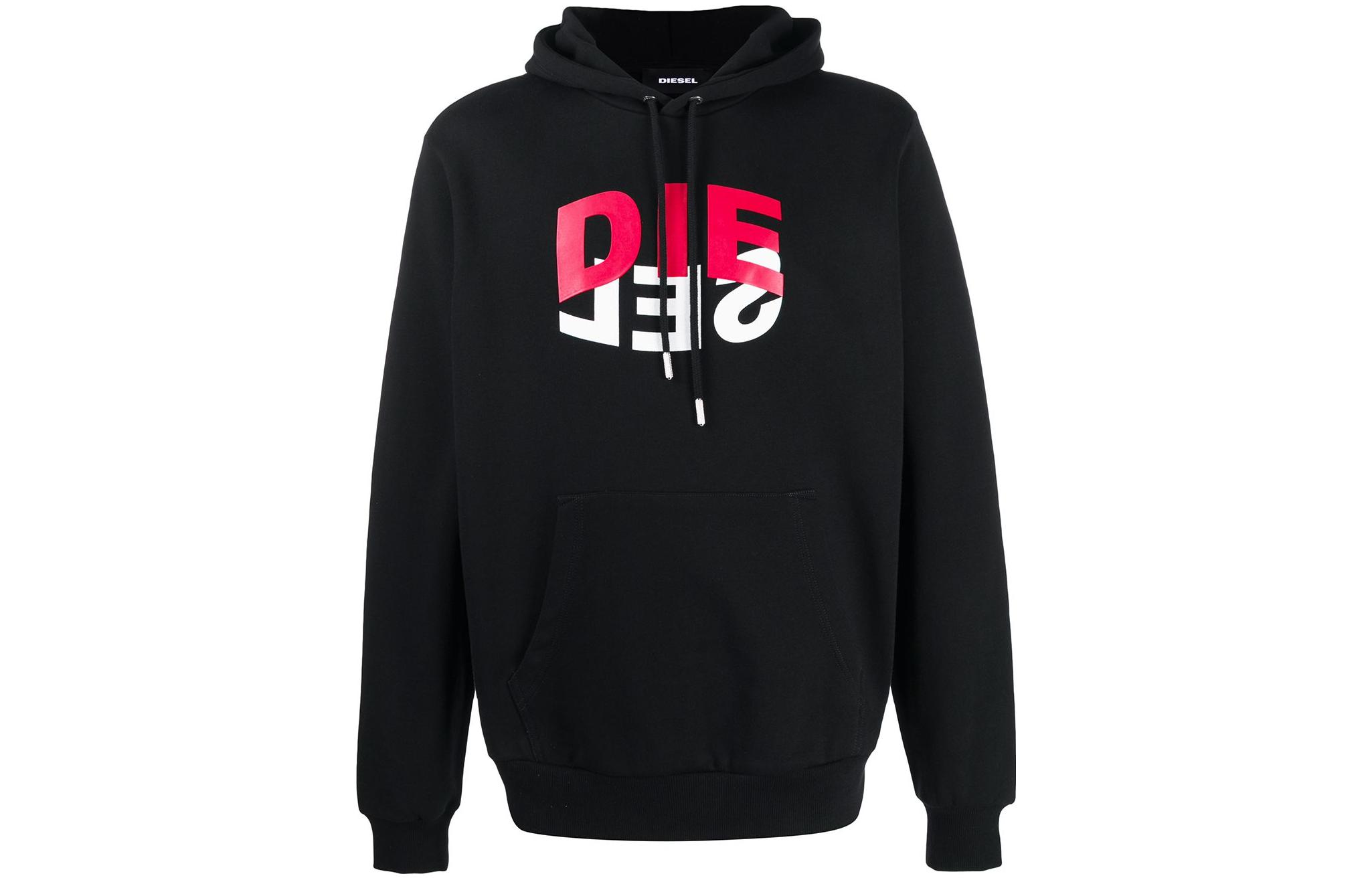 Diesel Black Hoodie with Solid Logo Print in Relaxed Fit A008100IAJH9XX
