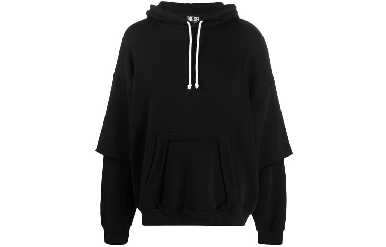 Diesel Black Layered Look Pullover Hoodie A027310DEAK9XXL